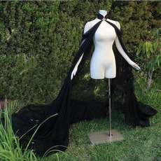 Abrigo de novia de capa de gasa negra con capa de capa