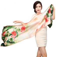 Bufanda primavera Real silk Spray the flower Red Medium Long