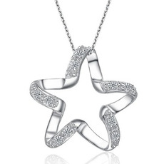 Clavícula mujeres plata cinco puntas estrella con incrustaciones diamante collar y colgante