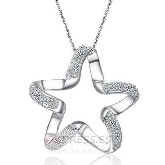 Clavícula mujeres plata cinco puntas estrella con incrustaciones diamante collar y colgante - Página 1