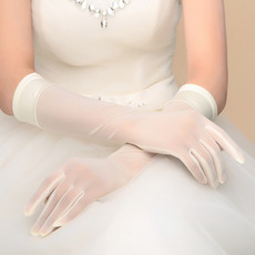Guante de boda Shade vendimia Translucent Satén Full finger Long