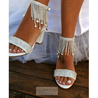 Nuevas sandalias de mujer con diamantes de imitación Sandalias de tacón grueso Sandalias de boda para banquetes - Página 5