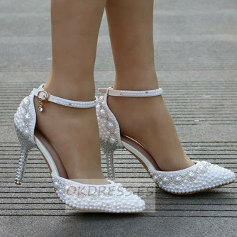 Sandalias de tacón alto sandalias de diamantes de imitación con cuentas zapatos de boda blancos - Página 3