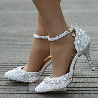 Sandalias de tacón alto sandalias de diamantes de imitación con cuentas zapatos de boda blancos - Página 1