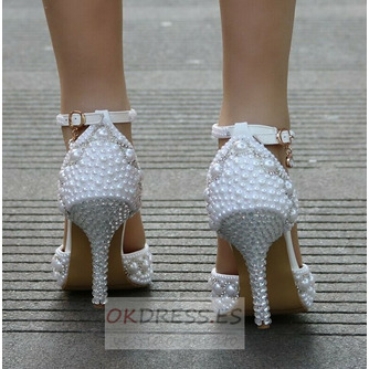 Sandalias de tacón alto sandalias de diamantes de imitación con cuentas zapatos de boda blancos - Página 2