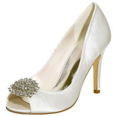 Sandalias Tacón de aguja de diamantes de imitación a prueba de agua satinado novia zapatos de fiesta de boda
