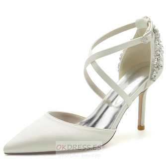 Stiletto Satén Zapatos de boda Zapatos de boda de gran tamaño Vestido de banquete Zapatos individuales - Página 11