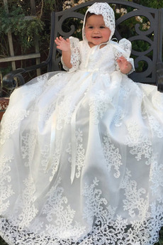 Vestido de bautizo Corte princesa primavera Falta Joya Manga Puf Lazos
