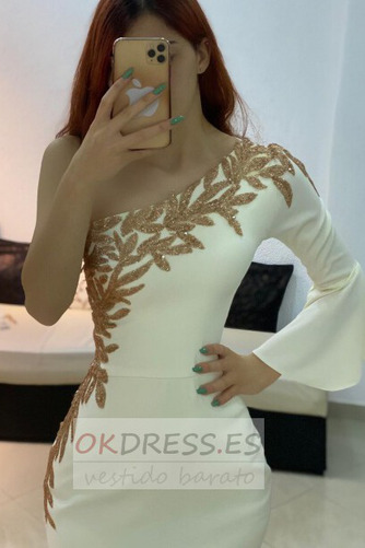 Vestido de cóctel Verano Abalorio Manga larga Cremallera Un sólo hombro 2