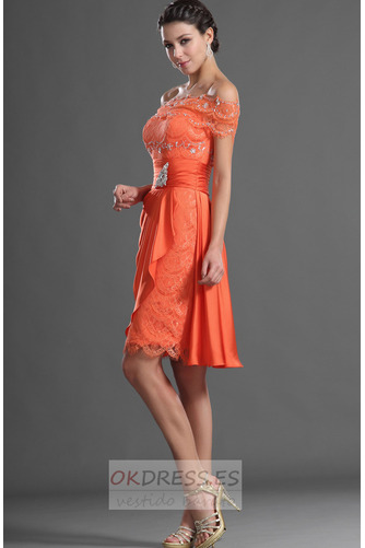 Vestido de cóctel Cintura Baja Manga tapada Hasta la Rodilla Naranja Rojo 4