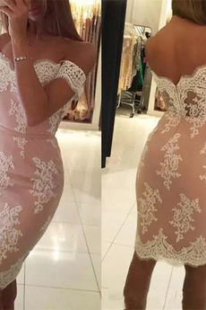 Vestido de cóctel Corte Recto Manga tapada Cremallera tul sexy Encaje