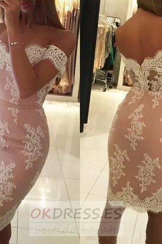 Vestido de cóctel Corte Recto Manga tapada Cremallera tul sexy Encaje 1