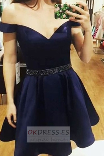 Vestido de cóctel Corto Cinturón de cuentas Sin mangas Elegante Natural 2