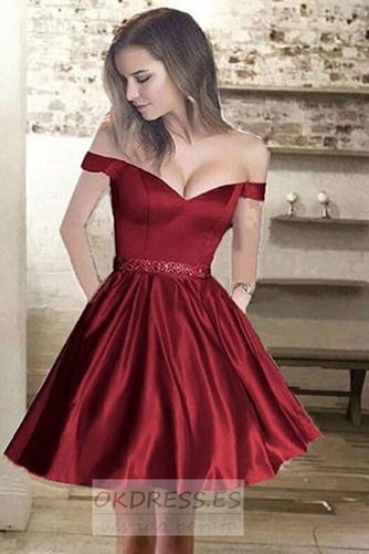 Vestido de cóctel Corto Cinturón de cuentas Sin mangas Elegante Natural 1