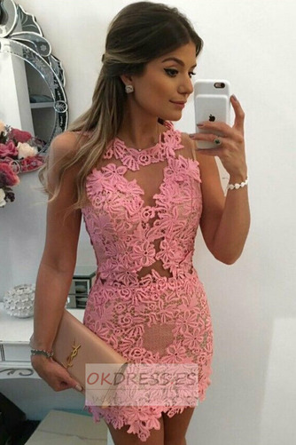 Vestido de cóctel Corto Encaje Tallas pequeñas Verano Apliques Transparente 1