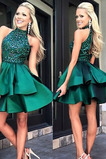 Vestido de cóctel Corto Escote con cuello Alto Abalorio 2019 Glamouroso