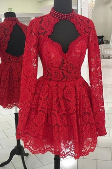 Vestido de cóctel Corto Falta Manga larga Escote con cuello Alto sexy