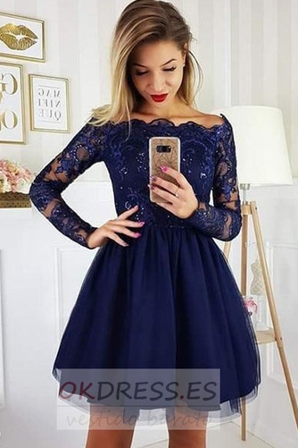 Vestido de cóctel Cremallera Abalorio 2019 Invierno Corte-A Escote con Hombros caídos 4