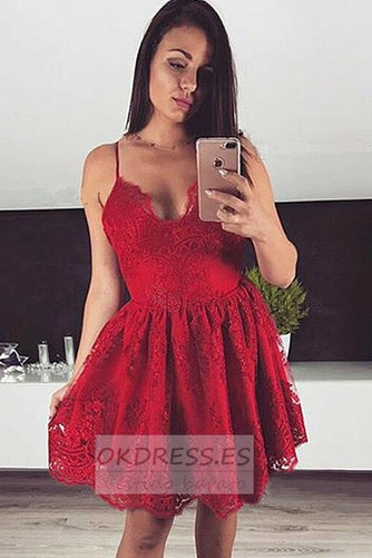 Vestido de cóctel Cremallera Encaje Escote de Tirantes Espaguetis Corto 1