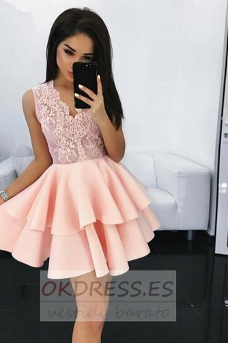 Vestido de cóctel primavera 2019 Encaje Corto Falta Apliques 5