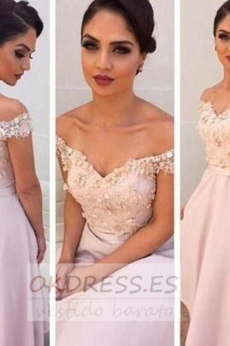 Vestido de dama de honor Cremallera Elegante Escote con Hombros caídos Apliques 2