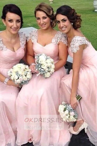 Vestido de dama de honor Gasa Cremallera Plisado Manga tapada Cola Barriba Escote Cuadrado 3