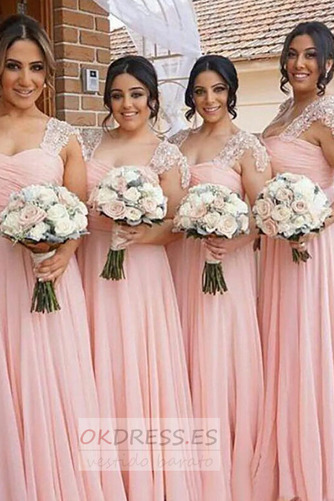 Vestido de dama de honor Gasa Cremallera Plisado Manga tapada Cola Barriba Escote Cuadrado 2