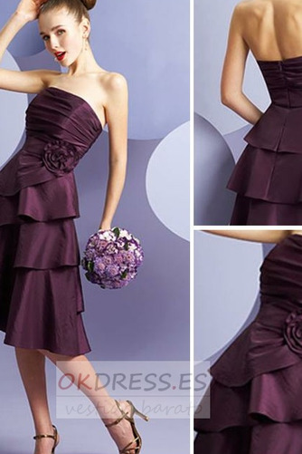 Vestido de dama de honor Glamouroso Pera Un tirante con flor Corte-A Flores 3