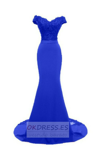 Vestido de dama de honor sexy Encaje Manga corta Natural Cremallera Escote con Hombros caídos 12