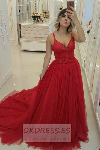 Vestido de fiesta 2019 tul Natural Apliques Cinturón de cuentas Cremallera 3