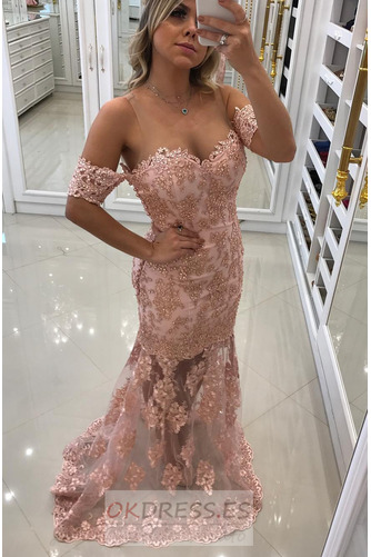 Vestido de fiesta Capa de encaje Corpiño Acentuado con Perla Natural 1