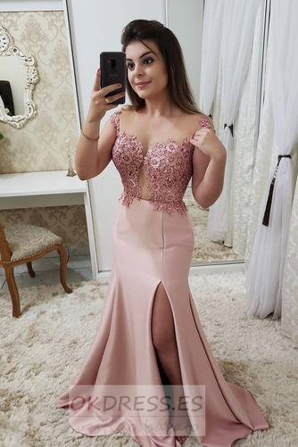 Vestido de fiesta Cremallera Frontal Dividida Pera Abalorio Encaje Romántico 1