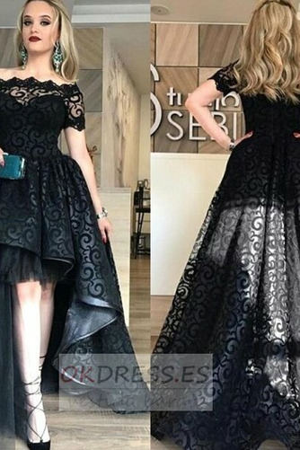 Vestido de fiesta Cremallera Triángulo Invertido Manga corta Alto Bajo 1