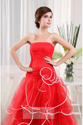 Vestido de fiesta Elegante Hasta el suelo Escalonado Manzana Organza 5