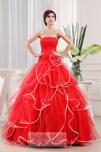 Vestido de fiesta Elegante Hasta el suelo Escalonado Manzana Organza 3