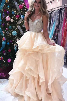 Vestido de fiesta Espalda Descubierta 2019 Abalorio Escote en V Falta