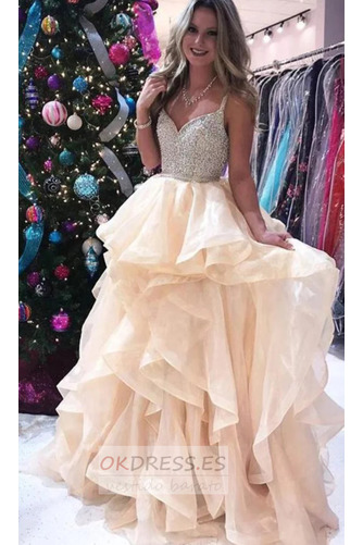 Vestido de fiesta Espalda Descubierta 2019 Abalorio Escote en V Falta 1