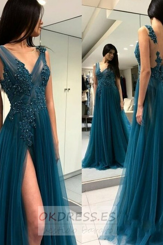 Vestido de fiesta Espalda Descubierta Falta Sin mangas Apliques Elegante 1