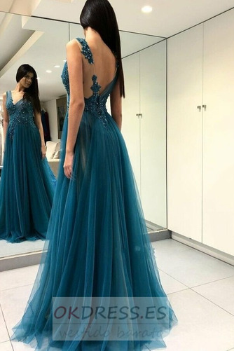 Vestido de fiesta Espalda Descubierta Falta Sin mangas Apliques Elegante 2