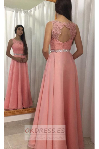 Vestido de fiesta Joya Hasta el suelo Abalorio Encaje Falta Sin mangas 2