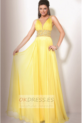 Vestido de fiesta Otoño Amarillo claro Gasa Criss Cross Espalda Descubierta 1