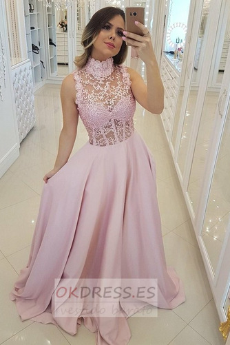 Vestido de fiesta Sin mangas Escote con cuello Alto Corte-A Apliques 1