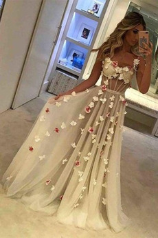 Vestido de fiesta tul Espalda Descubierta Elegante Escote de Tirantes Espaguetis