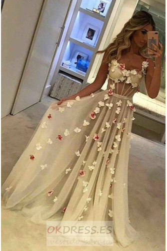 Vestido de fiesta tul Espalda Descubierta Elegante Escote de Tirantes Espaguetis 1