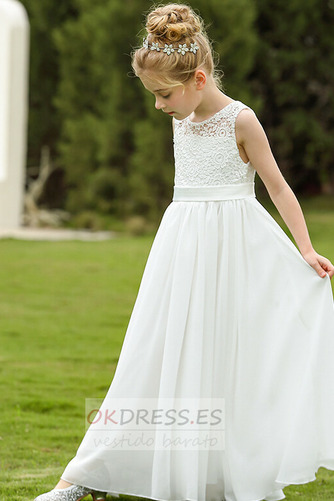 Vestido de flores niña Corte-A Encaje Natural Gasa Hasta el suelo Sin mangas 2