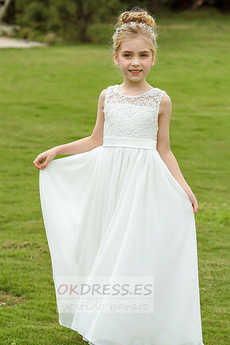 Vestido de flores niña Corte-A Encaje Natural Gasa Hasta el suelo Sin mangas 6