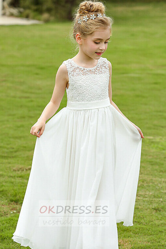 Vestido de flores niña Corte-A Encaje Natural Gasa Hasta el suelo Sin mangas 5