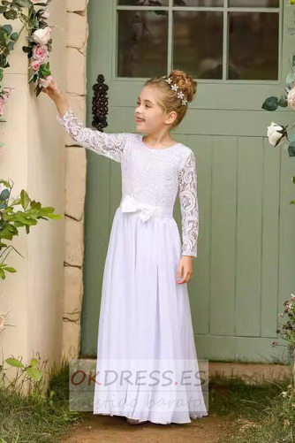 Vestido de flores niña Corte-A Falta Cola Barriba Drapeado Elegante Sin mangas 2