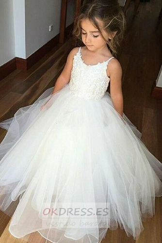 Vestido de flores niña Corte-A Natural Tiras anchas Falta Hasta el suelo Elegante 1