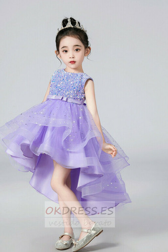 Vestido de flores niña Cremallera Organza Joya Lazos Alto Bajo Corpiño Con lentejuelas 12